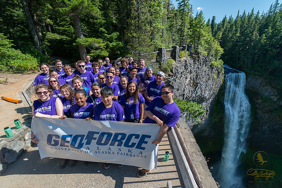 The GeoFORCE group poses next to Latourell Falls in Oregon.