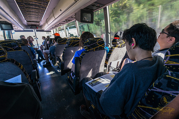While driving to the first stop, students prepare themselves by reading the field guide and studying the new vocabulary words for the day.