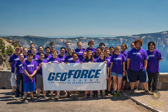 The GeoFORCE group poses on the rim of Crater Lake in Oregon.