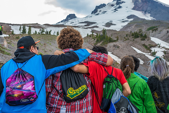 Male Bonding: GeoFORCE students take in the view of the summit of Mount Hood.
